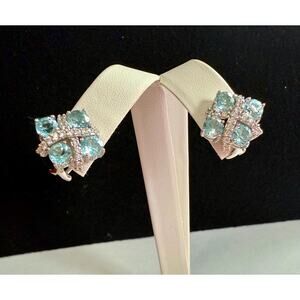 JUDITH RIPKA Blue Topaz & CZ Clip-On Earrings – SS 925 – Non-Pierced Clip Style